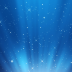 a glowing blue background with light rays and sparkling stars, creating a dreamy or cosmic effect